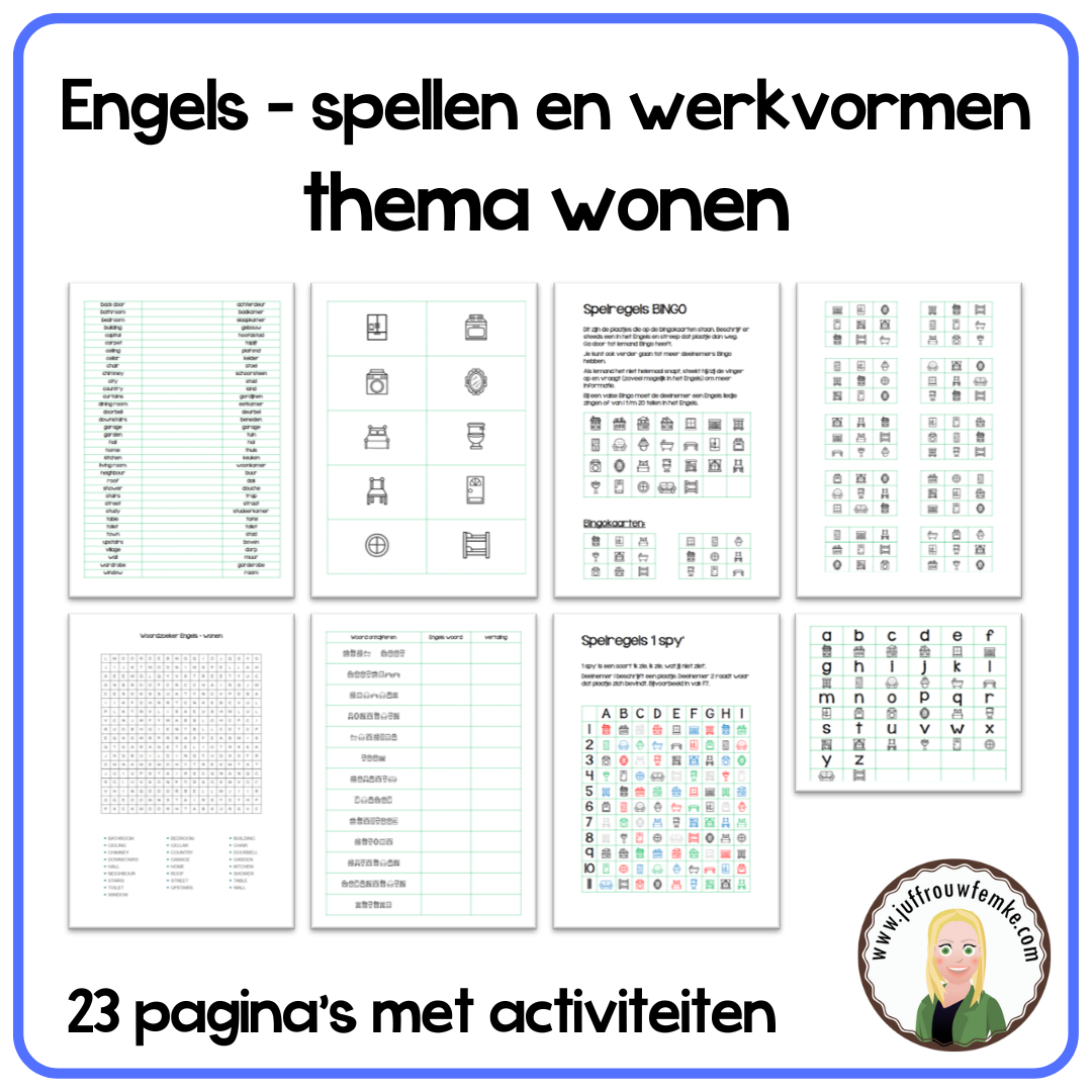 Engels spellen en werkvormen thema wonen Juffrouw Femke
