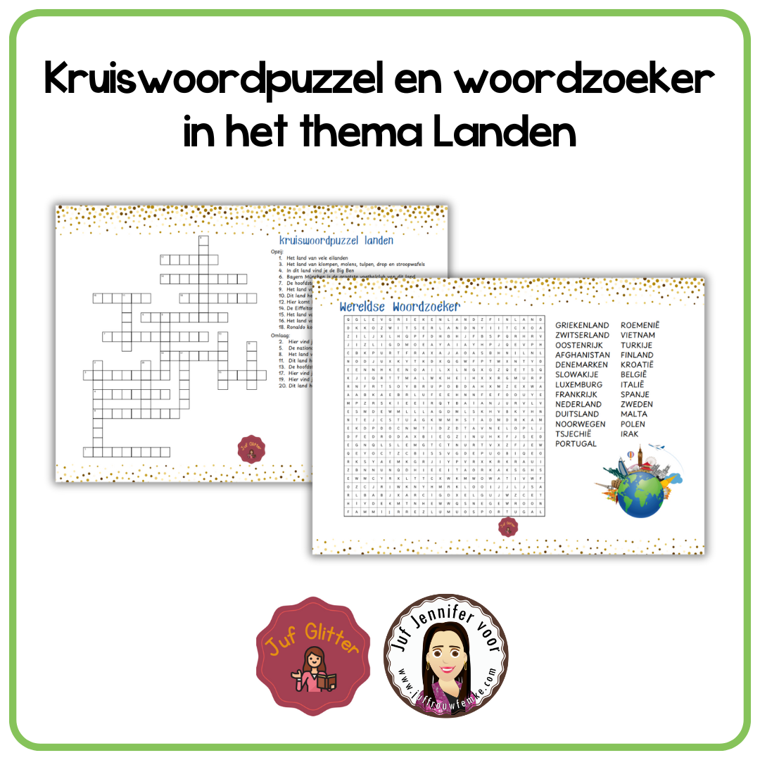 Voorbeeld van Kruiswoordpuzzel en woordzoeker in het thema Landen